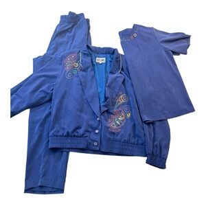 Vintage 80’s City Girl Embroidered Jacket, Top and Pants Set